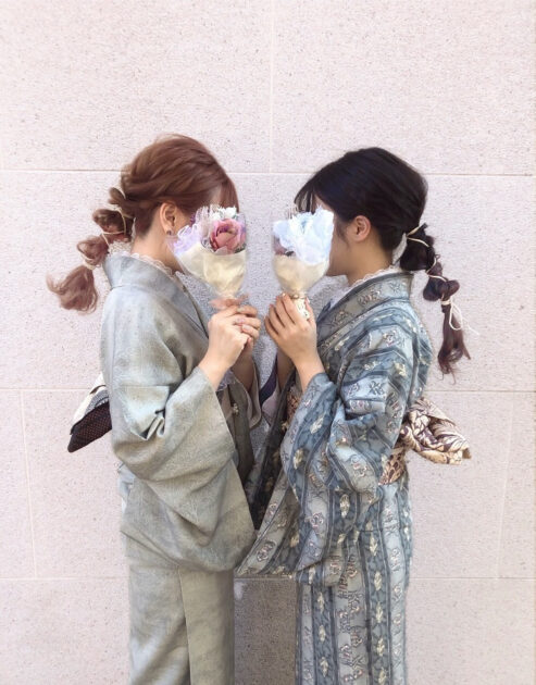 ブルーグリーン系着物ペア