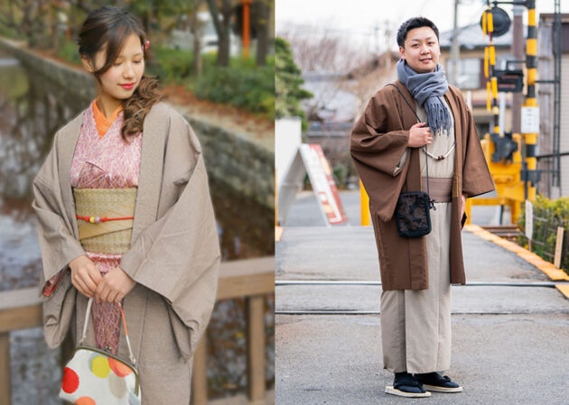 女性羽織と男性マフラー